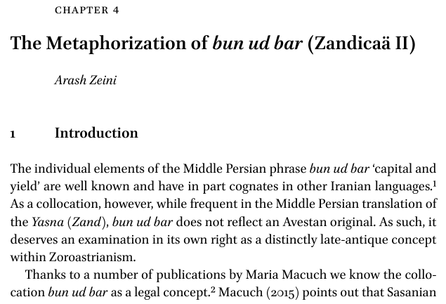 An image of the first page of an article by Arash Zeini, entitled 'The Metaphorization of bun ud bar (Zandicaä II)'